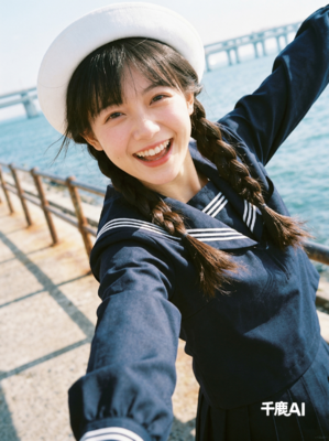 高清镜像：定格海边少女的明媚瞬间
