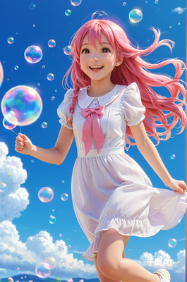 粉色活泼小女孩泡泡背景