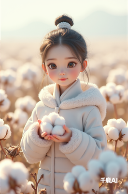 田野棉花小女孩