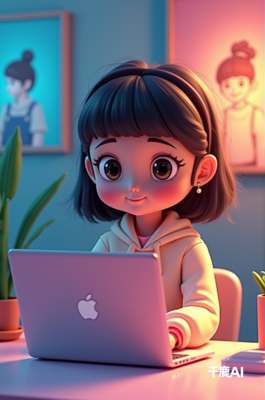 认真工作的小女孩