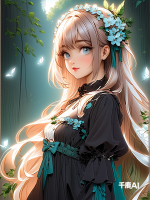 彩色插画长发女孩